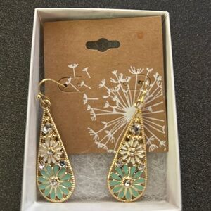 Gold and Turquoise Floral Drop Earrings